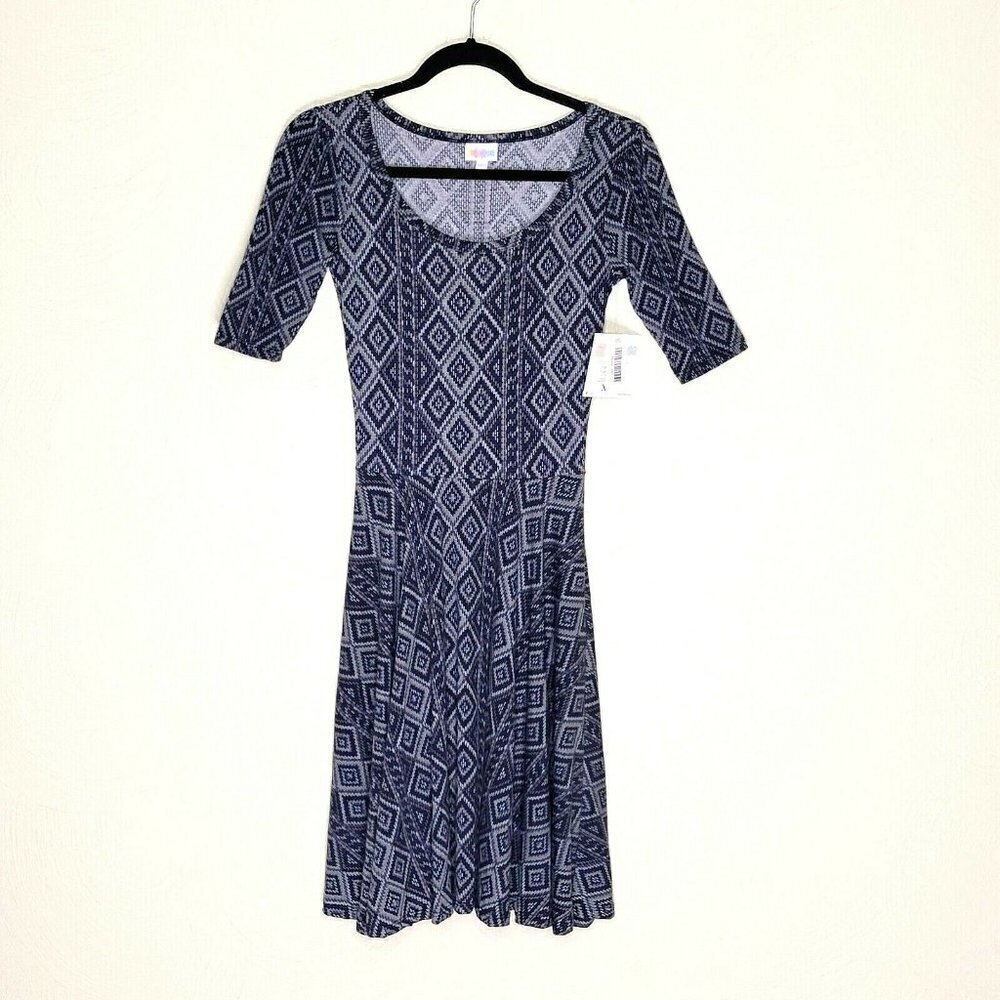 LuLaRoe Nicole Dress Size XXS Geometric Pattern Pullover Elbow Sleeve New